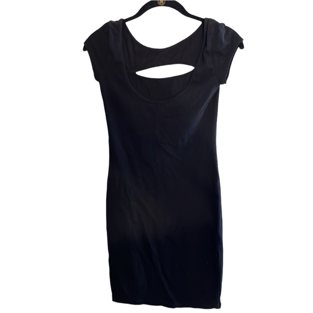 Guess small  black short sleeve stretch body con dress front & back cut out NWT